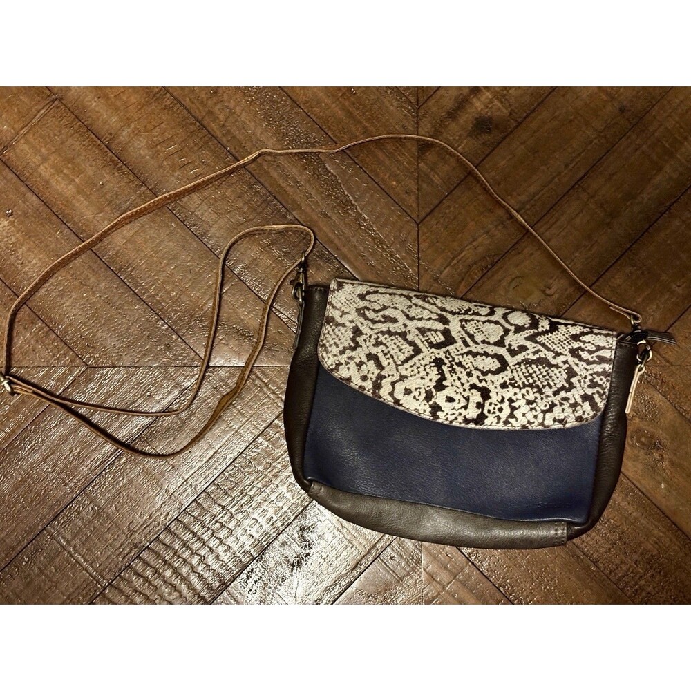 Recycled Leather Soruka Elsa Crossbody Bag Snakeskin Print Leather Colorblock